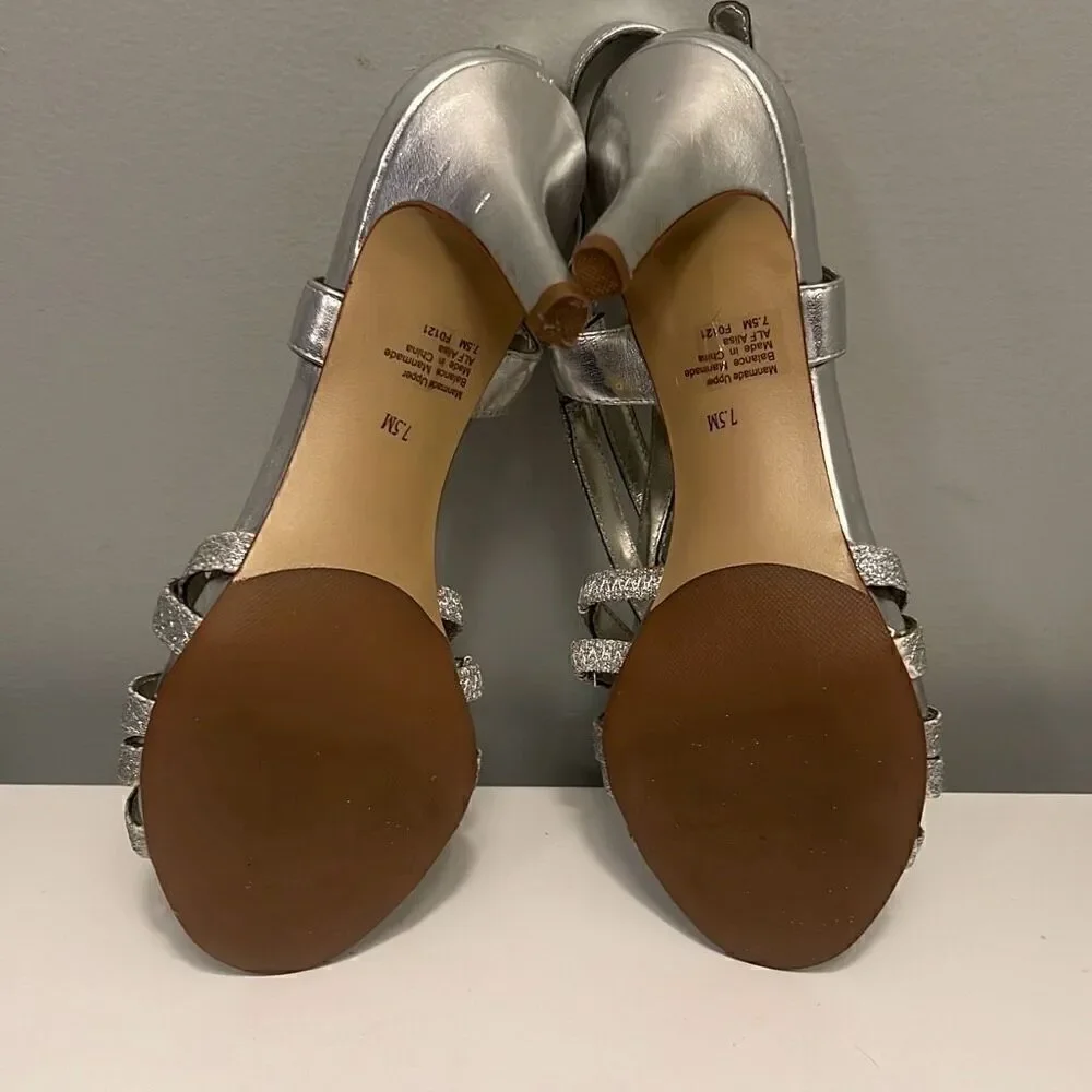Alfani Alisa Silver Sparkly Strappy Heel Sandals Size 7.5M